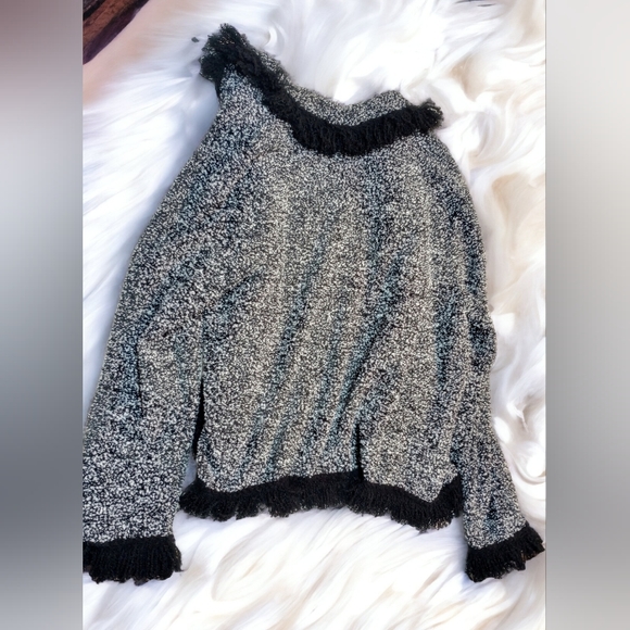 Lennie for Nina Leonard B&W Pebbled Knit Open Cardigan - Picture 2 of 4